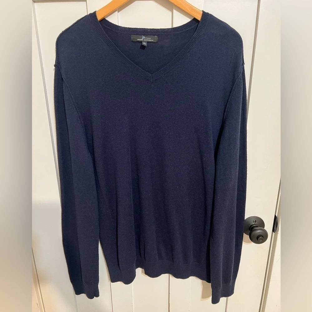 Marc Anthony Men's Sweater Slim Fit Luxury Blend Long Sleeve XL Blue V-Neck